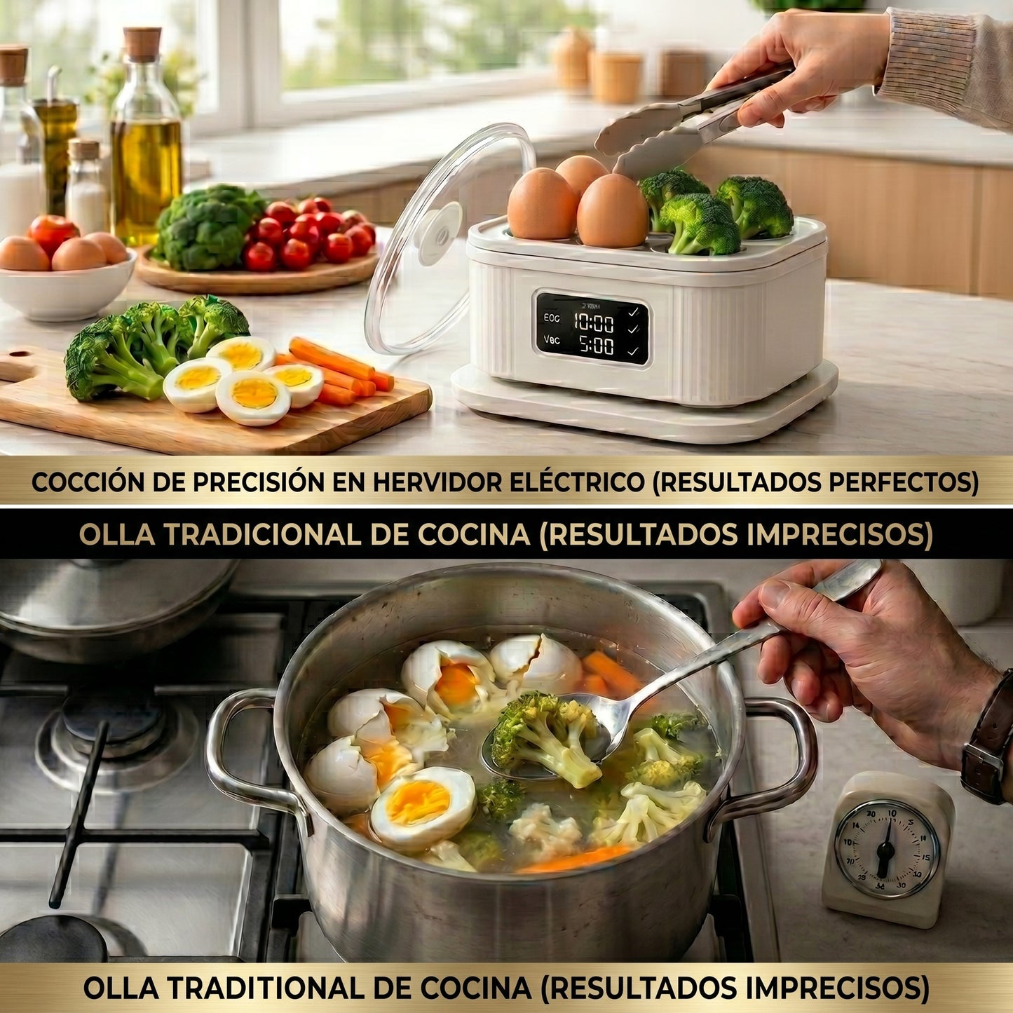 DesayunoRápido™ | Hervidor de Huevos y Vegetales | Desayunos Listos Sin complicaciones