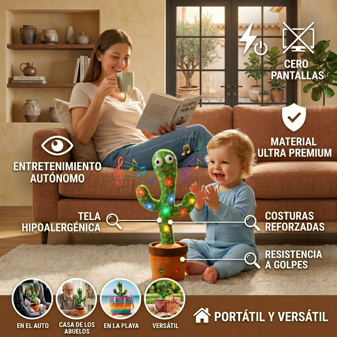 DiverCactus™| Cactus Parlante Bailarín con Luces | Estimulación Temprana sin Pantallas