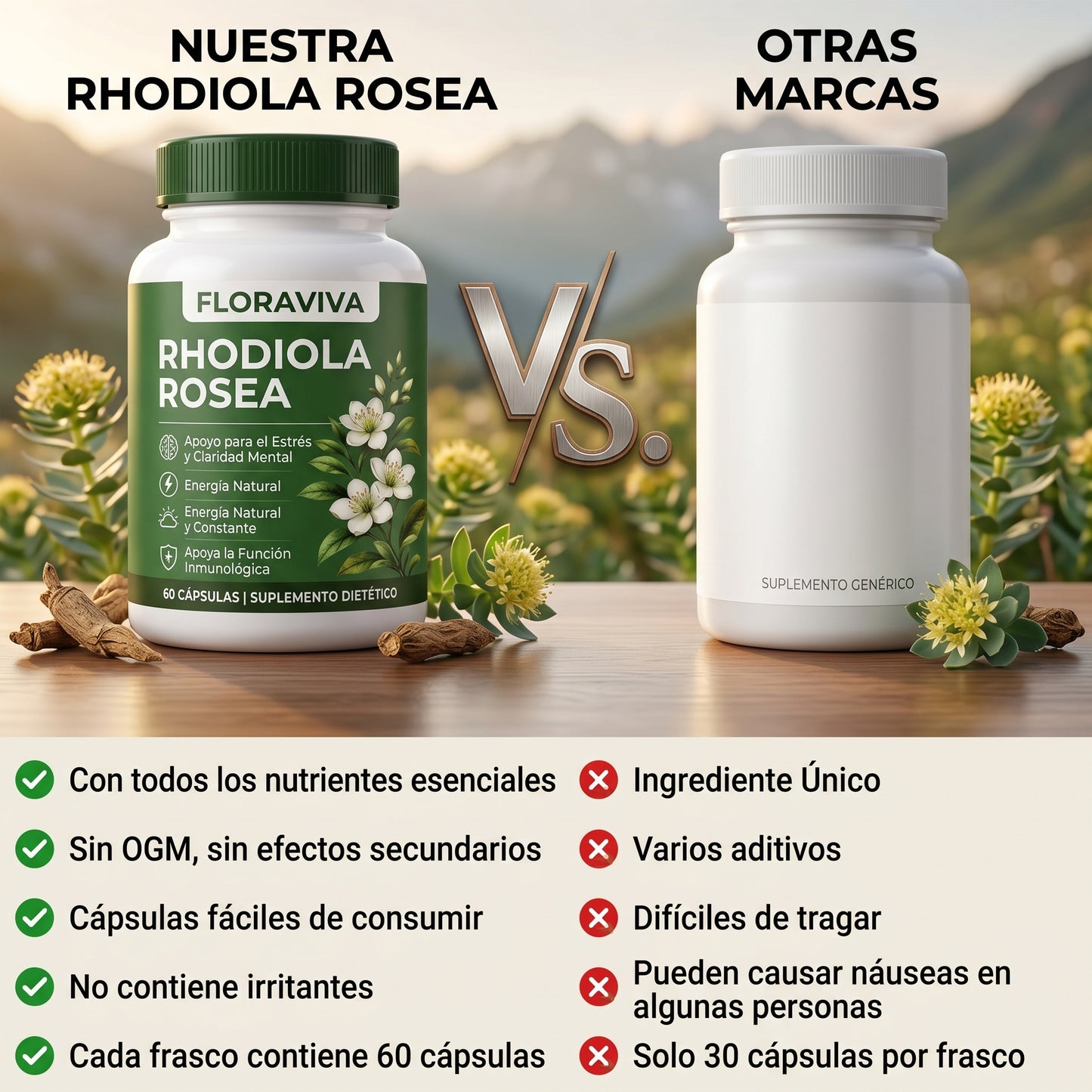 FloraViva™ | Extracto de Rhodiola Rosea | Rinde al máximo sin estrés y sin niebla mental