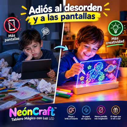 NeónCraft™ | Tablero Mágico con Luz LED | Dibuja Sin Desorden Ni Pantallas