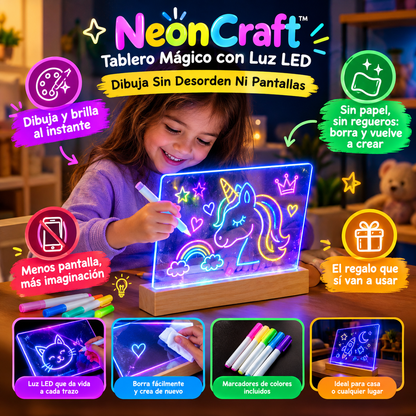 NeónCraft™ | Tablero Mágico con Luz LED | Dibuja Sin Desorden Ni Pantallas