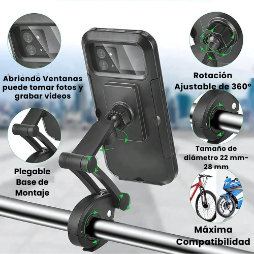 SafeView 360| Soporte giratorio para moto y bici + Uso táctil incluso con lluvia Solo HOY 2x1 +Envío Gratis