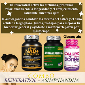 Pack Ashwagandha+ NAD+ Colágeno Biotina™ | Juventud Celular y Estrés Bajo Control – 50% de descuento + Envío Gratis