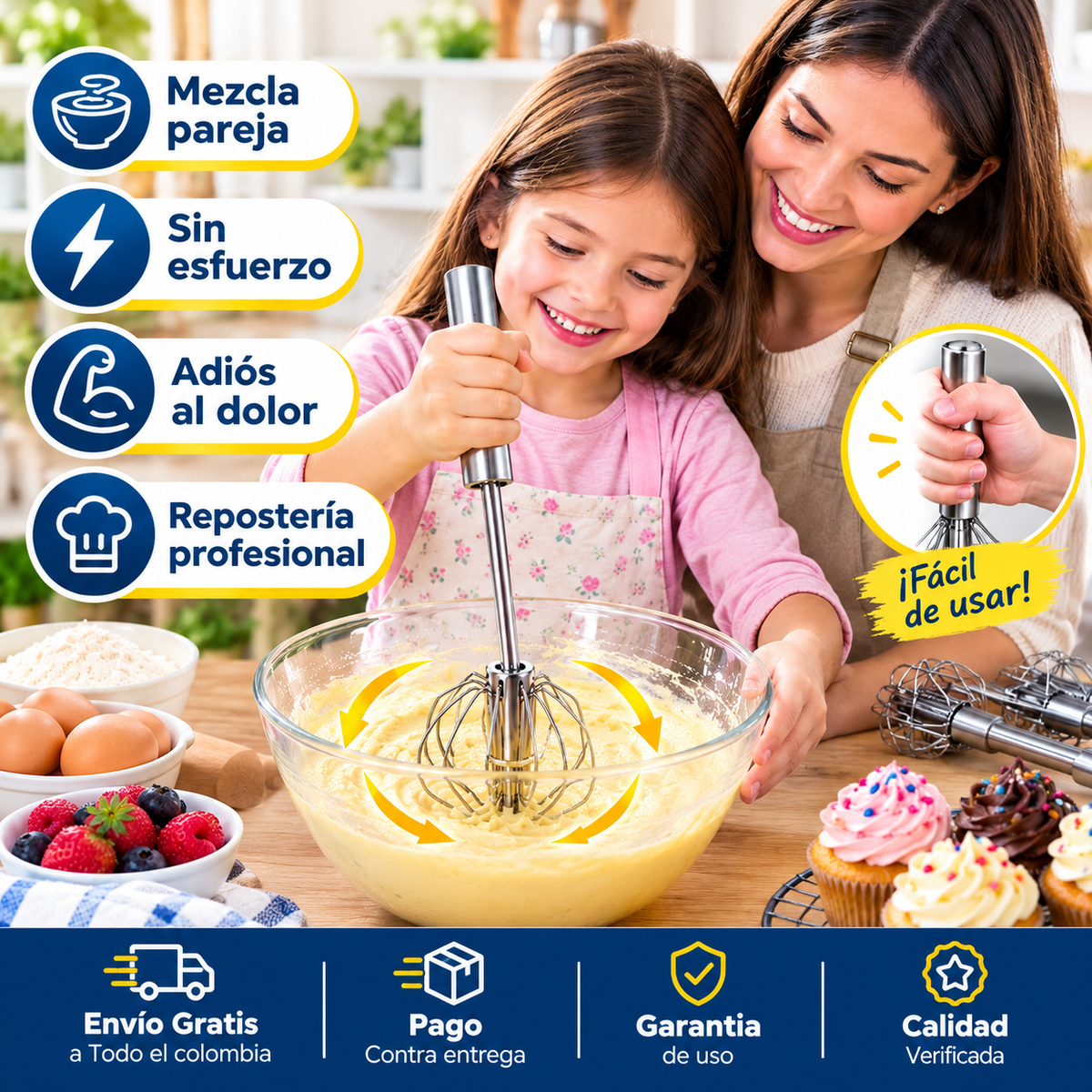 BatiFácil™ | Batidor Semiautomático de Cocina | Adiós al Brazo Cansado