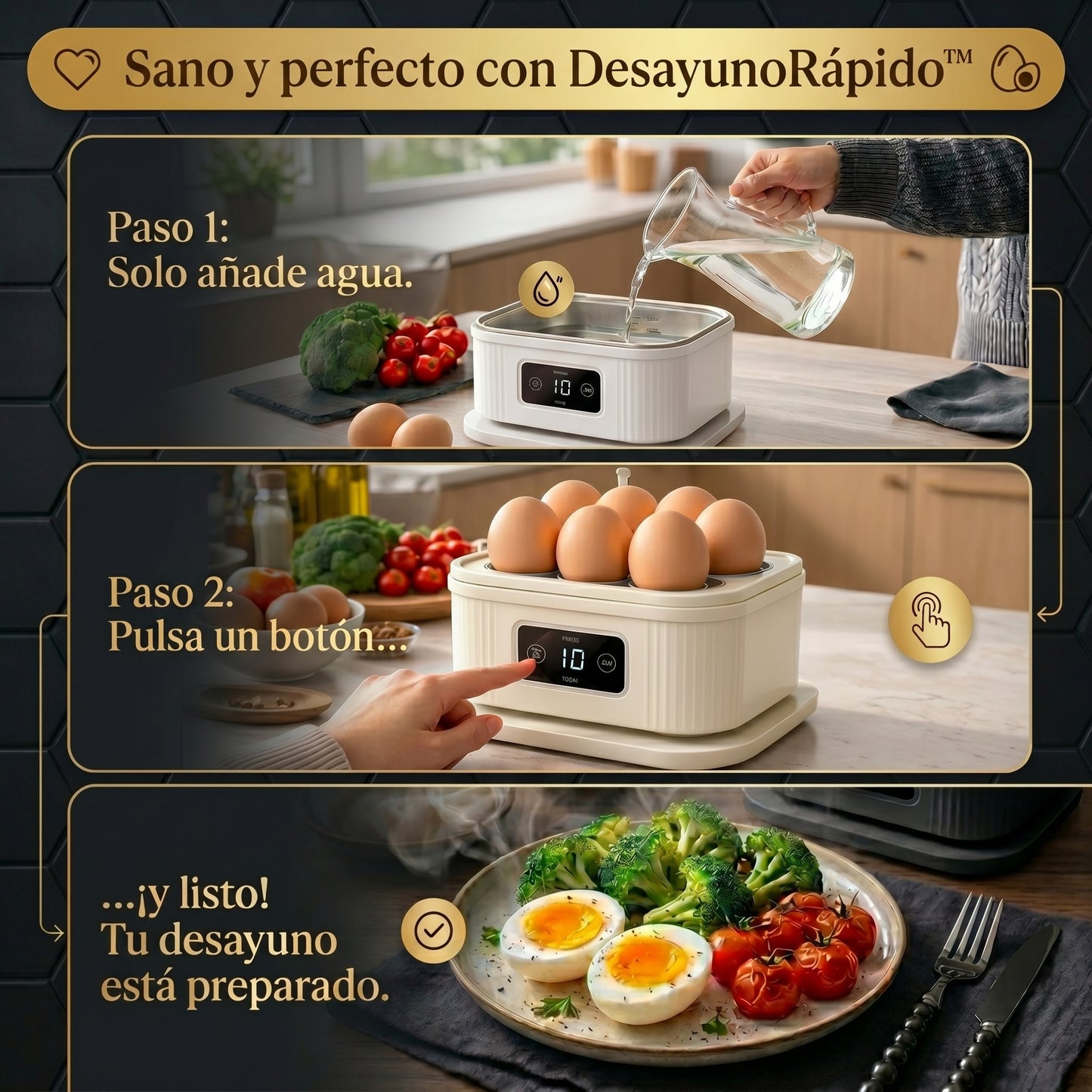 DesayunoRápido™ | Hervidor de Huevos y Vegetales | Desayunos Listos Sin complicaciones