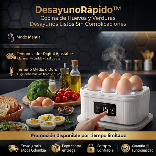 DesayunoRápido™ | Hervidor de Huevos y Vegetales | Desayunos Listos Sin complicaciones