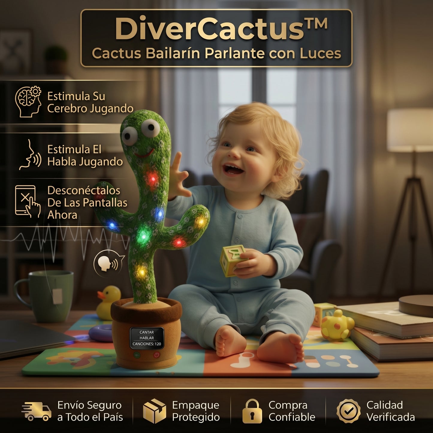 DiverCactus™| Cactus Parlante Bailarín con Luces | Estimulación Temprana sin Pantallas
